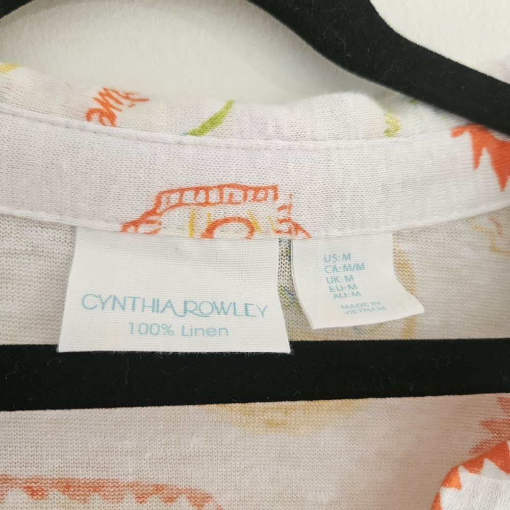 Cynthia Rowley White Olive Oil Linen Short Sleeve Collared Top Size Medium - Picture 4 of 6